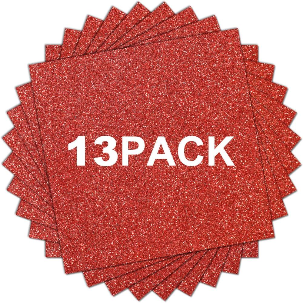 imageHTVRONT HTV Heat Transfer Vinyl 13 Pack HTV Vinyl Sheets 12quot x 10quot Iron on Vinyl for T Shirts 10 Assorted Premium Colors Heat Transfer Vinyl for All Cutting MachinesRed Glitter