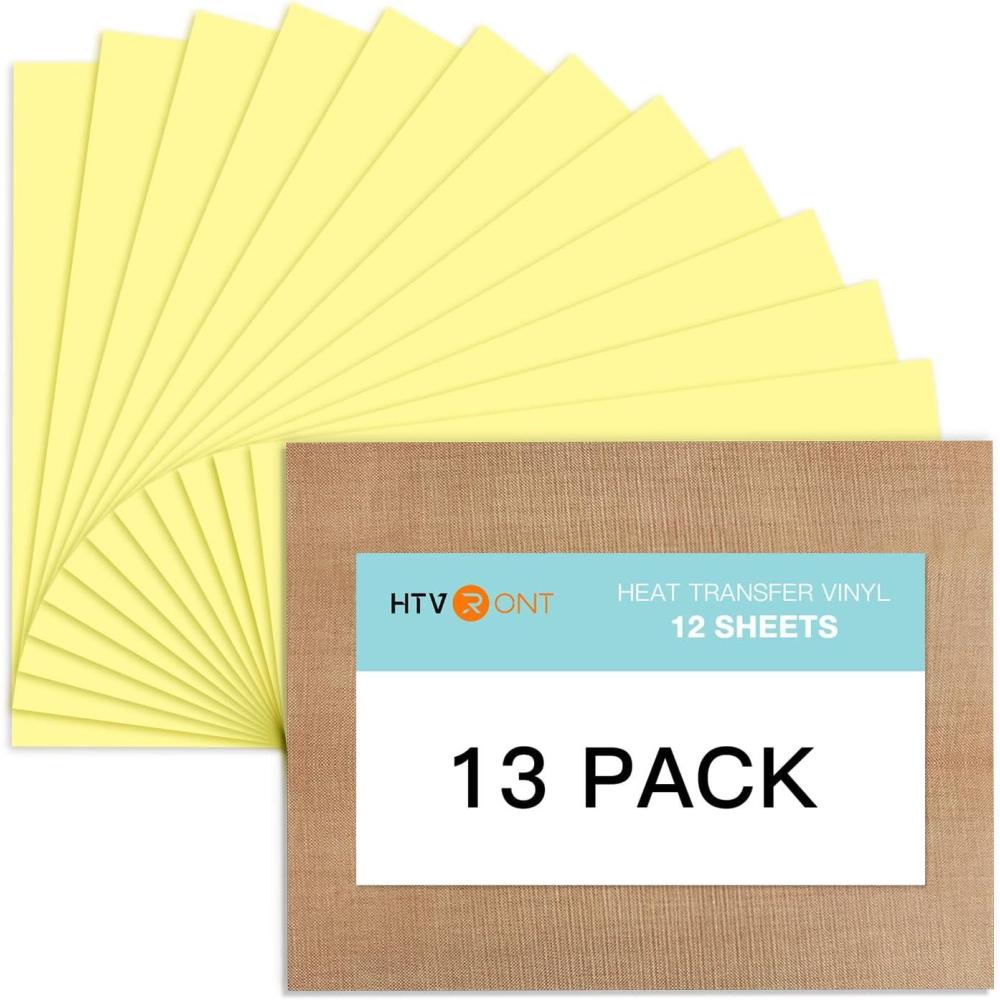 imageHTVRONT HTV Heat Transfer Vinyl 13 Pack HTV Vinyl Sheets 12quot x 10quot Iron on Vinyl for T Shirts 10 Assorted Premium Colors Heat Transfer Vinyl for All Cutting MachinesPale Yellow