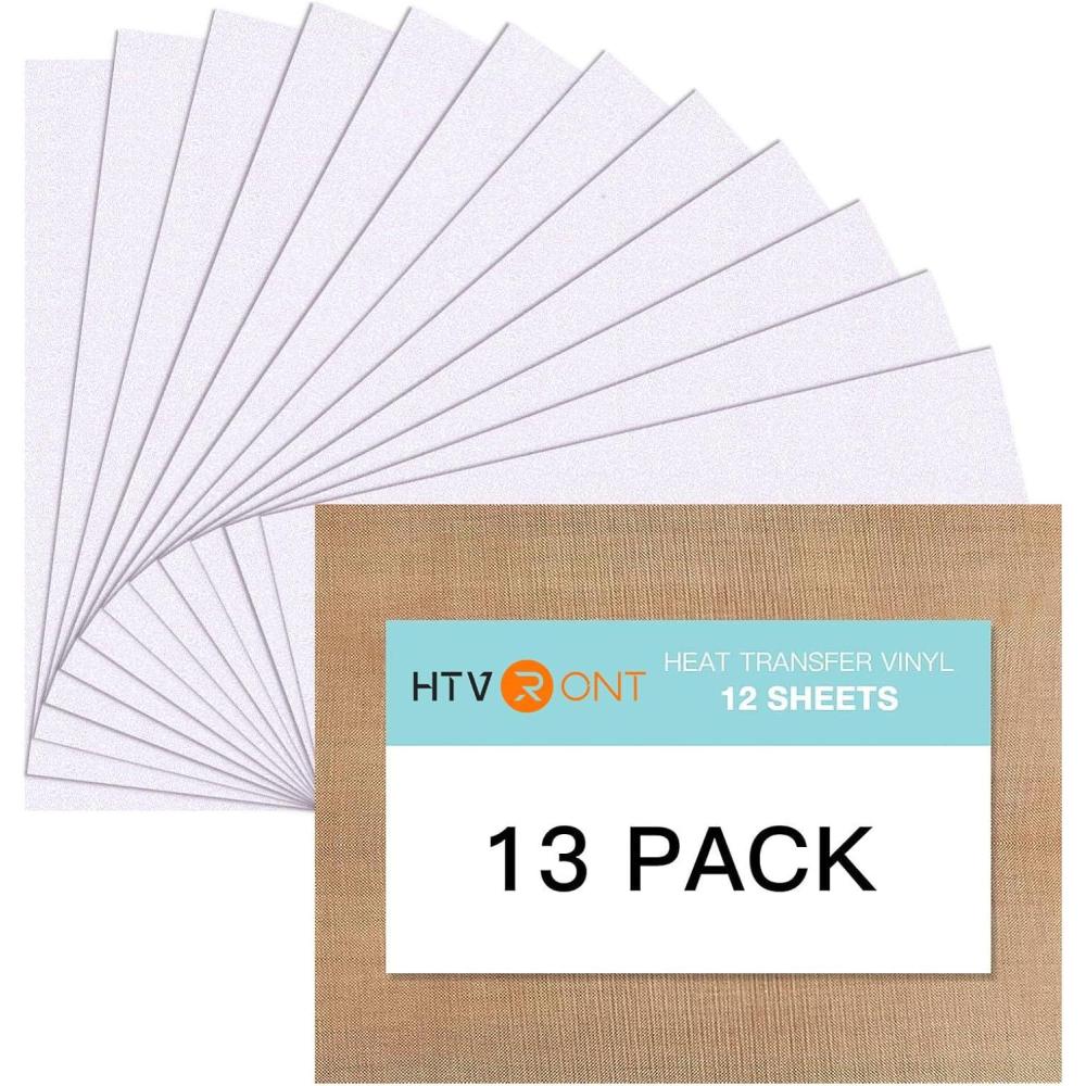 imageHTVRONT HTV Heat Transfer Vinyl 13 Pack HTV Vinyl Sheets 12quot x 10quot Iron on Vinyl for T Shirts 10 Assorted Premium Colors Heat Transfer Vinyl for All Cutting MachinesRainbow White Glitter