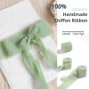 imageHTVRONT Chiffon Silk Ribbon 15quot x 7Yd Soft Handmade Fringe Frayed Edged Baby Shower Bridal Bouquets Wedding Invitation Decor PurpleSage Green