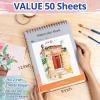 imageHTVRONT Watercolor Paper  100 Sheets 55quotx85quot Watercolor Pad 140 lb300 GSM Watercolor Paper Pad Spiral Bound for Full Spread ampamp Sturdy Use Ideal for Wet ampamp Dry MediaWhite