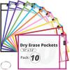 imageHTVRONT Dry Erase Pockets  10 Packs Dry Erase Sleeves 10x14 Colorful Clear Pocket Sleeves  Reusable Plastic Sheet Protectors Teacher School Classroom Organization Shop Job Ticket Holders