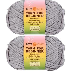 image218 Yards Beginner Easy Purple Crochet ampamp Knitting Yarn  CottonNylon Blend WorstedWeight Medium 4 Yarn for Crochet KitGrey Yarn