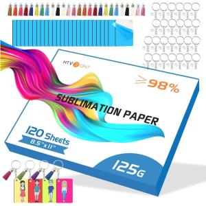 imageHTVRONT 120Pcs Sublimation Keychain Blanks Bulk with Blue Protective Film  MDF Rectangle Keychain with Sublimation Paper 85 x 11 Inch