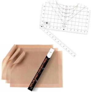 imageHTVRONT 3 Pack 12 x 16quot Brown Teflon Sheets for Heat Press and Tshirt Ruler Guide for Vinyl Alignment