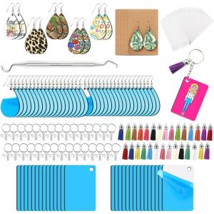 imageHTVRONT 30 Pcs Rectangle Sublimation Keychain Blanks Bulk with 50 Pcs Wood Earring Blanks Bulk  Heat Transfer Blanks Double Sided