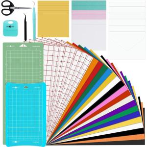 imageHTVRONT 38PCS Accessories Bundle Compatible with Cricut Joy Accessories and Supplies Include Heat Transfer Adhesive Vinyl Sheets Insert Cards Set Cutting Mat and Weeding Tools for Starter Kit