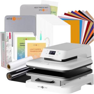 imageHTVRONT Auto Heat Press Machine for T Shirts  15x1552 Pcs Heat Press Accessories ampamp 15quotx15quot Heat Press Mat for Cricut12quot x 20ft Black ampamp White Heat Transfer Vinyl
