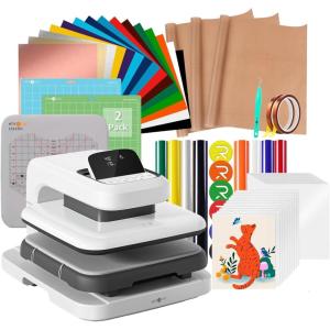 imageHTVRONT Automatic Heat Press Machine for T Shirts  Heat Press 15x15 with Adjustable Pressure ampamp 55 Pack Heat Press Accessories ampamp 2 Pcs Cutting Mat ampamp 8 Pcs Puff Heat Transfer Vinyl