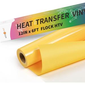 imageHTVRONT Black Flock HTV Heat Transfer Vinyl12 x 6FT Flock HTV Vinyl Roll for TShirts Flocked Iron on Vinyl for All Cutting Machines Easy to Cut ampamp Weed BlackYellow