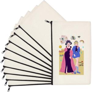 imageHTVRONT Blank Canvas Makeup Bags 10 Pack Sublimation Blanks Cosmetic Bags DIY Heat Transfer Canvas Pen Case Pencil Bags Beige MultiPurpose Travel Toiletry Zipper Bags 10pcs 83  5 Inch