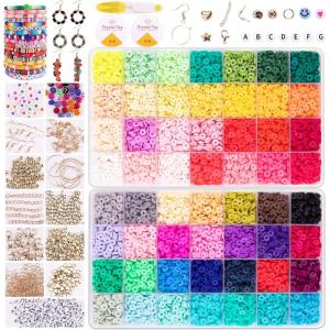 imageHTVRONT Bracelets Making Kit 16300 PCS 56 Colors Flat Polymer Clay Bead set Craft Gift Jewelry Accessory Supplies