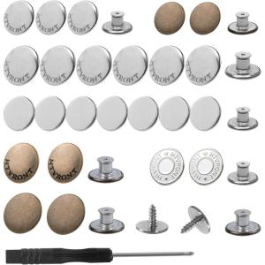 imageHTVRONT Buttons for Jeans 32 Sets Jean Buttons Replacement 17mmampamp20mm No Sew Adjustable Metal Jean Buttons for Loose Jeans Repair Kit with Threads Rivets and Screwdriver32pcs 17mm20mm
