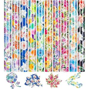 imageHTVRONT Floral Heat Transfer Vinyl  12quotx10quot Watercolor Flower Iron On Vinyl Sheets 11 Packs Pattern HTV with 1 Teflon Sheet Patterned HTV Vinyl Bundle for Spring Clothing Costume