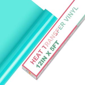 imageHTVRONT HTV Vinyl Rolls Heat Transfer Vinyl  12quot x 5ft Aqua Blue HTV Vinyl for Shirts Iron on Vinyl for All Cutter Machine  Easy to Cut ampamp Weed for Heat Vinyl Design Aqua BlueTurquoise