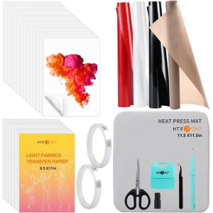 imageHTVRONT Heat Press Accessories for 10quot X 10quot Heat Press Machine Include 3 HTV Vinyl ampamp 150 Sublimation Paper 20 Heat Transfer Paper Heat Press Mat Teflon Sheet Heat Resistant Tape Weeding Tools