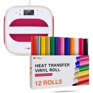 imageHTVRONT Heat Press Machine for T Shirts 10quotX10quot Portable T Shirt Press MachineRaspberry HTVRONT HTV Heat Transfer Vinyl Bundle 12 Pack  12 Inch by 5 Feet HTV Vinyl Rolls Easy to Cut ampamp Weed