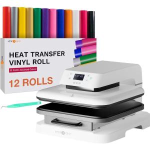 imageHTVRONT Heat Transfer Vinyl Bundle 12 Pack Easy to Weed ampamp Auto Heat Press Machine for T Shirts  15x15