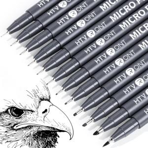 imageHTVRONT Micro Pens Fineliner Drawing Pens  13 Pack Artist Pens Fine Liners Sketch Pens Set  1HB Pencil ampamp 12 Sizes Black Waterproof Archival Ink Pens for Artists Drawing Anime Christmas Art Supplies