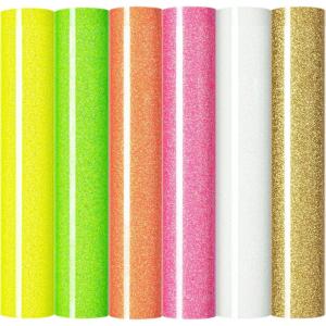 imageHTVRONT Neon Heat Transfer Vinyl  12 Pack HTV with 11 Assorted Colors and 1 Teflon Sheet Compatible with Cricut Cutting Machine ampamp Silhouette Cameo  12x10inGlitter Neon HTV