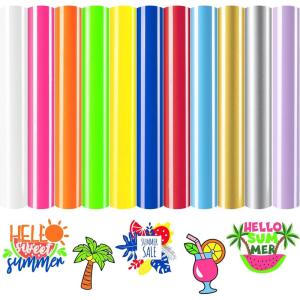 imageHTVRONT Neon Heat Transfer Vinyl  12 Pack HTV with 11 Assorted Colors and 1 Teflon Sheet Compatible with Cricut Cutting Machine ampamp Silhouette Cameo  12x10inneon htv
