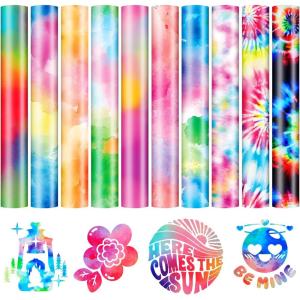 imageHTVRONT Neon Heat Transfer Vinyl  12 Pack HTV with 11 Assorted Colors and 1 Teflon Sheet Compatible with Cricut Cutting Machine ampamp Silhouette Cameo  12x10intiedye pattern htv