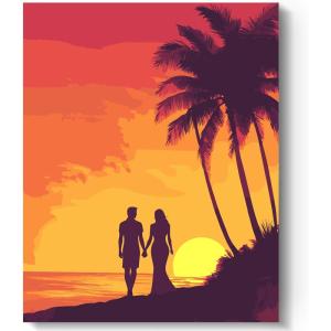 imageHTVRONT Paint by Number Kits for Adults Beach Sunset Couple Easy Paint by Numbers Kits for Beginner Adult Paint by Numbers on Canvas for Relax Gift Home Wall Decor 16x20inBeach Sunset Couple