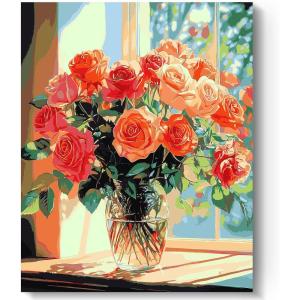 imageHTVRONT Paint by Number Kits for Adults Beach Sunset Couple Easy Paint by Numbers Kits for Beginner Adult Paint by Numbers on Canvas for Relax Gift Home Wall Decor 16x20inWindowsill Rose
