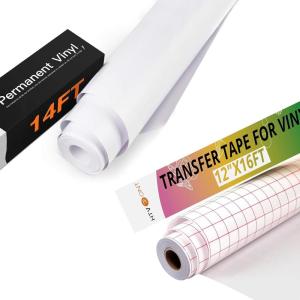 imageHTVRONT Transfer Tape 12quot x 16 FT Transfer Paper ampamp White Permanent Vinyl 12quot x 14 FT White Vinyl for Cricut