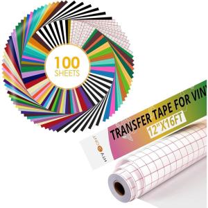 imageHTVRONT Transfer Tape for Vinyl 12quot x 16 FT Transfer Paper ampamp 100 Pack Permanent Vinyl for Cricut Bundle