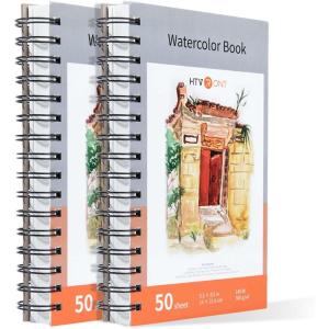 imageHTVRONT Watercolor Paper  100 Sheets 55quotx85quot Watercolor Pad 140 lb300 GSM Watercolor Paper Pad Spiral Bound for Full Spread ampamp Sturdy Use Ideal for Wet ampamp Dry MediaWhite