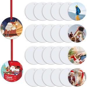 imageHTVRONT Sublimation Ornament Blanks 26 PCS 3 Inch Sublimation Christmas Ornament Blanks Double Side with Red String  Personalized MDF Decoration Supplies for Halloween Christmas26 PcsMDF