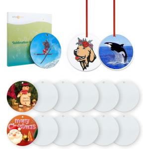 imageHTVRONT Sublimation Ornament Blanks 26 PCS 3 Inch Sublimation Christmas Ornament Blanks Double Side with Red String  Personalized MDF Decoration Supplies for Halloween Christmas12 PcsMDF