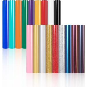 imageHTVRONT HTV Heat Transfer Vinyl 18Pack 3in1 Variety HTV Vinyl Pack with Glitter Chameleon amp PU Iron On Vinyl for TShirts  Easy to Cut amp Weed Compatible with Cricut amp Silhouette3in1 HTV