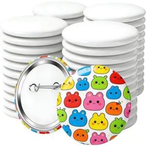 imageHTVRONT 50 Pcs Sublimation Button Blanks 58mm Button Maker Supplies Premium Metal Customizable Badges Sublimation Pins with FullSurface amp Curved Transfer Vivid Color amp FadeResistant Button Pins for Handmake Crafts Clothing amp Gifts50
