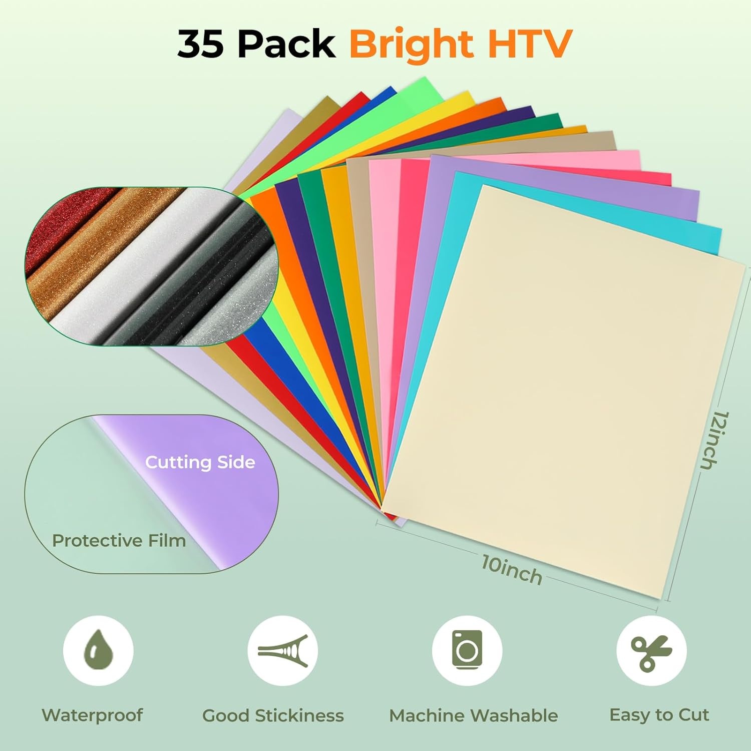 image:imageHTVRONT HTV Heat Transfer Vinyl  35 Pack HTV Vinyl Sheets 12 x 10 IronOn Vinyl for TShirts 30 Assorted Premium Colors HTV Compatible with Cricut Machine amp Silhouette CameoGlitter  Solid
