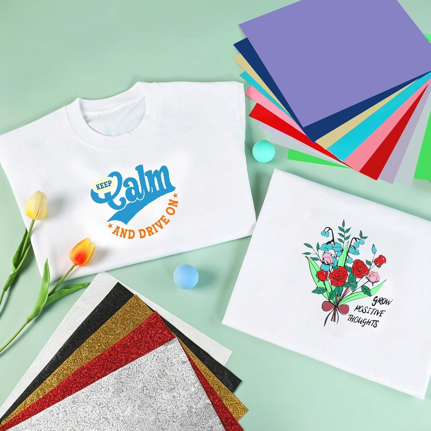 image:imageHTVRONT HTV Heat Transfer Vinyl  35 Pack HTV Vinyl Sheets 12 x 10 IronOn Vinyl for TShirts 30 Assorted Premium Colors HTV Compatible with Cricut Machine amp Silhouette CameoGlitter  Solid