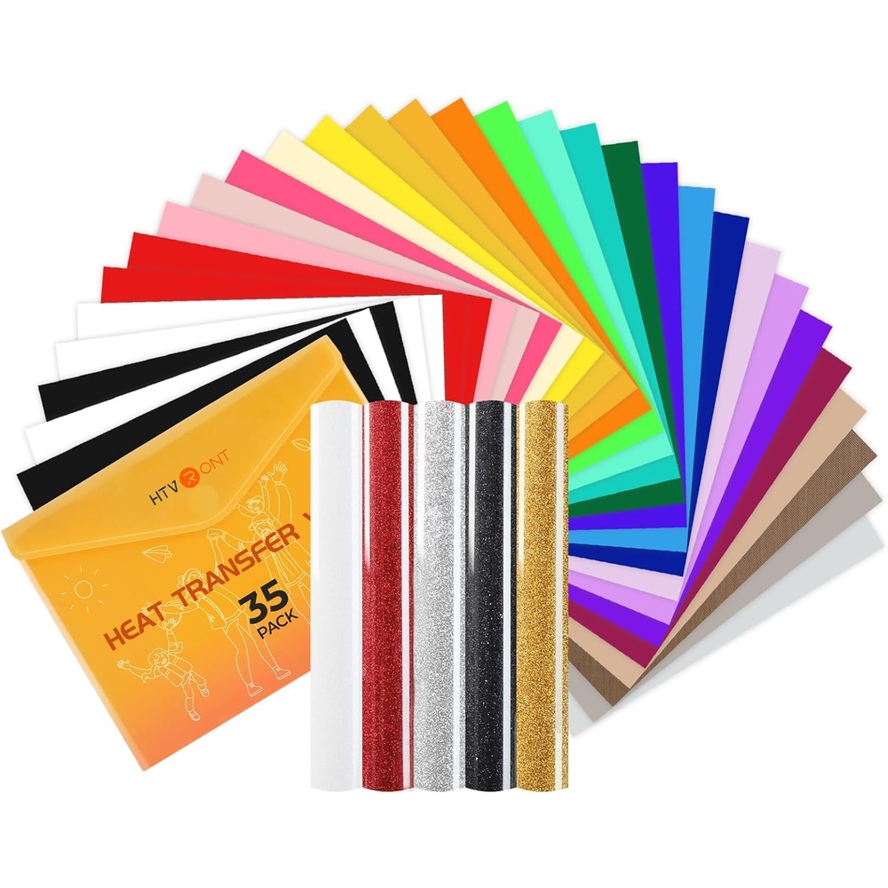 image:imageHTVRONT HTV Heat Transfer Vinyl  35 Pack HTV Vinyl Sheets 12 x 10 IronOn Vinyl for TShirts 30 Assorted Premium Colors HTV Compatible with Cricut Machine amp Silhouette CameoGlitter  Solid