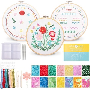 image:imageHTVRONT Sparkling Bead Embroidery Kit for Beginners 3 Sets Complete Embroidery Kits with Step by Step Stitch Video amp Instruction Starter Embroidery Kit with 11 Stitches for Gifts for WomanRed Flower Bead Embroidery