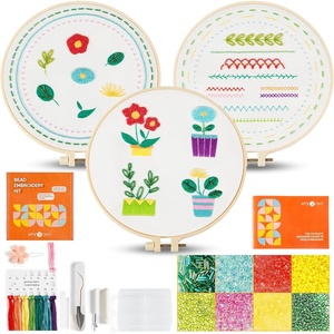 image:imageHTVRONT Sparkling Bead Embroidery Kit for Beginners 3 Sets Complete Embroidery Kits with Step by Step Stitch Video amp Instruction Starter Embroidery Kit with 11 Stitches for Gifts for WomanPotted Plant Mixed Embroidery
